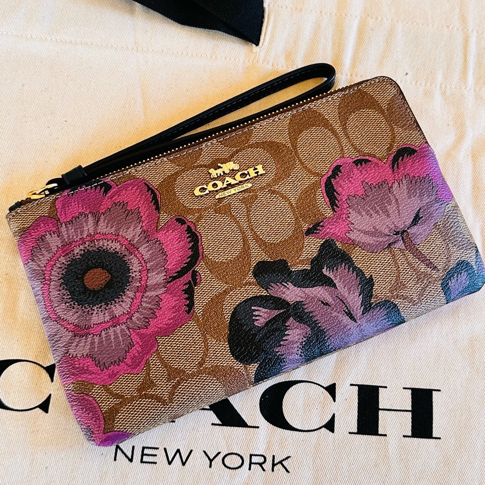 Coach City Tote Kaffe Fassett Floral Signature handbag+wallet brown Purple NWT - Picture 10 of 15